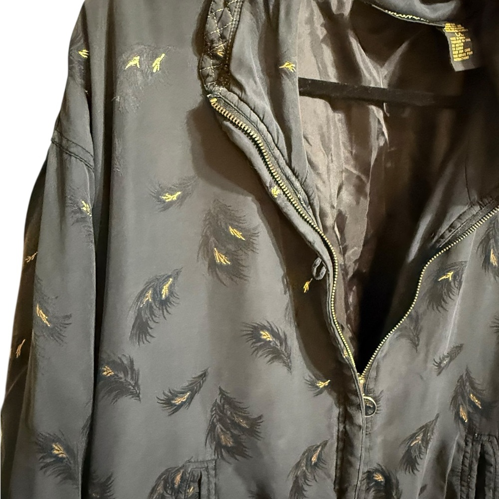 Vintage Mureli 100% Silk Feather-Print Jacket Black Bomber Style ’80s/’90s Sz L - Picture 12 of 15